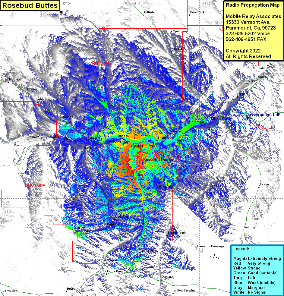 heat map radio coverage Rosebud Buttes